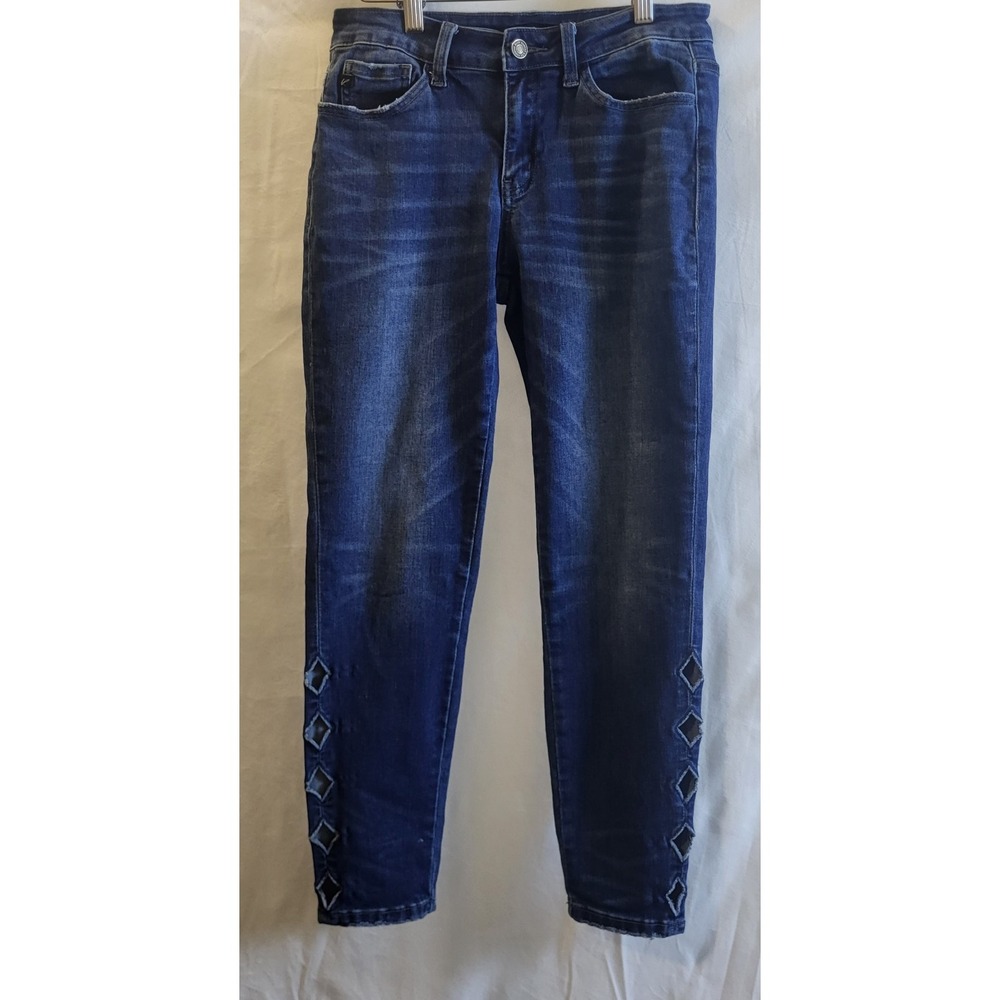 Kancan Jeans ,Women Skinny, Mid Rise,5 Diamond Details Side Bottom Legs, W7 /27
